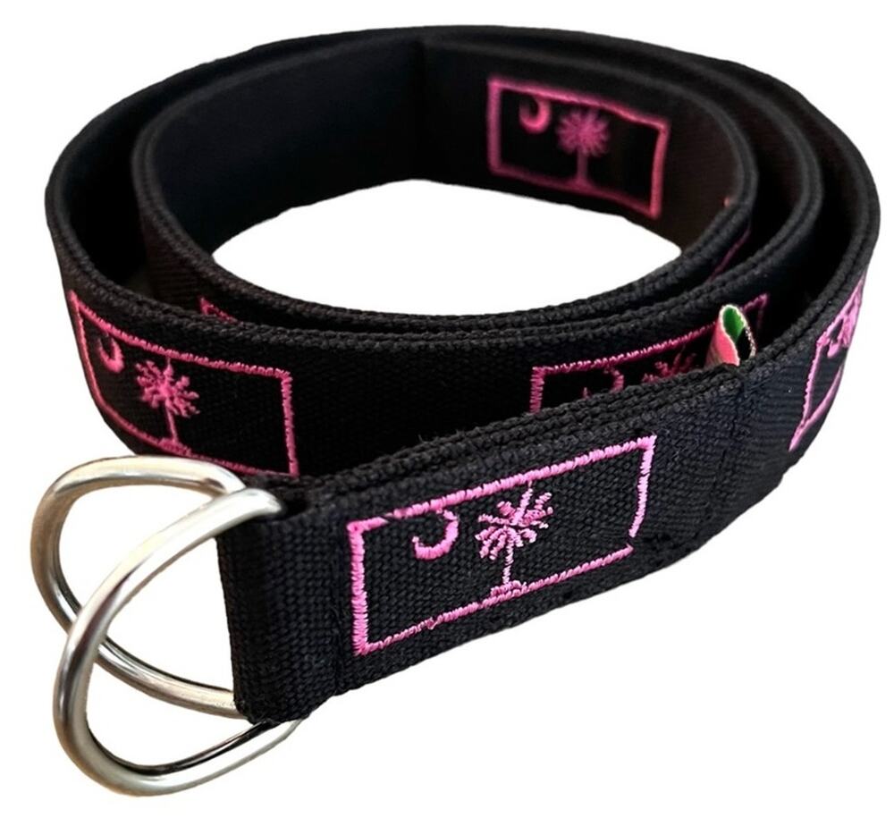 Ladies South Carolina Symbol Palmetto Moon Pink Black Adjustable Belt Preppy S